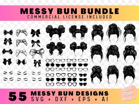 Messy Bun Graphics for Crafts & Branding